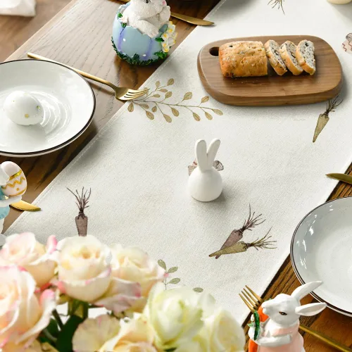 Miniatura 4 de Artoid Mode Camino de mesa de Pascua con diseño de conejo, zanahorias, conejo, feliz Pascua, primavera, verano, vacaciones, cocina, comedor