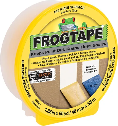 Miniatura 15 de FrogTape Cinta para pintores de superficies delicadas con bloque de pintura, 1.5 pulgadas de ancho (1.41 pulgadas x 60 yardas), baja adherencia