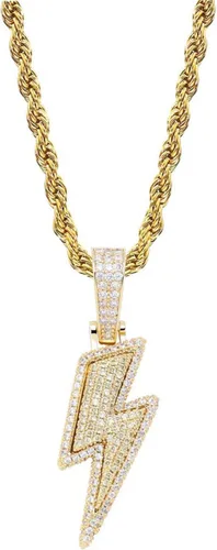Miniatura 16 de JINAO Hip Hop - Colgante con diseño de rayo chapado en oro de 18 quilates con circonita cúbica con micropave de imitación de diamante para hombres