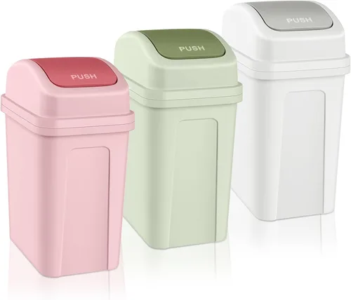 Miniatura 11 de Sumind 2 piezas cubos de basura de baño de 2.6 galones con tapa oscilante, cubo de basura pequeño de plástico para baño, cubo de basura para Verde