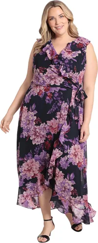 Miniatura 6 de London Times Vestido midi pequeño sin mangas con detalle de volantes para mujer