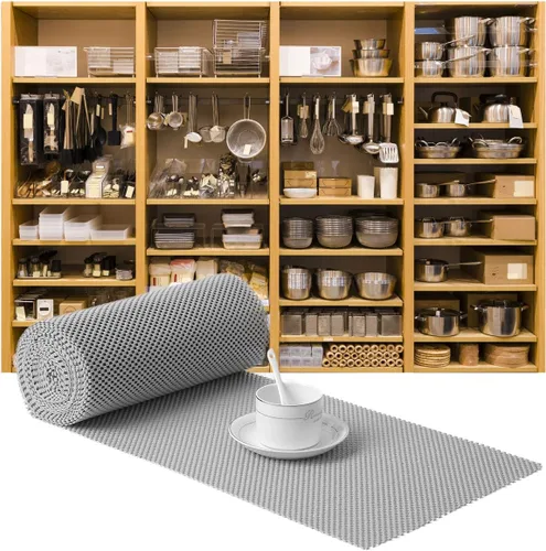 Miniatura 7 de Forro para cajones y estantes, no adhesivo, antideslizante, duradero, resistente, tamaño largo 12 pulgadas x 20 pies, para cajones, estantes, Gris