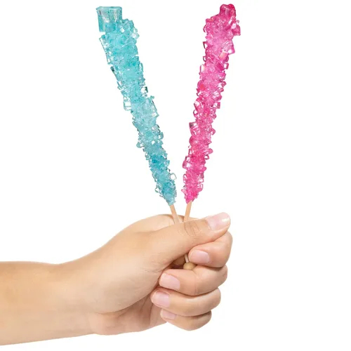 Miniatura 2 de Palitos de azúcar de caramelo de roca azul claro y rosa claro, 12 golosinas envueltas individualmente, sabor a algodón de azúcar y cereza