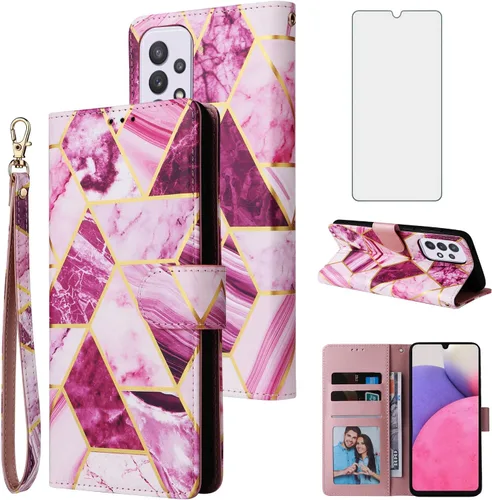 Asuwish Funda tipo cartera compatible con Samsung Galaxy A53 5G 2022 y protector de pantalla de vidrio templado, tarjetero de cuero con función