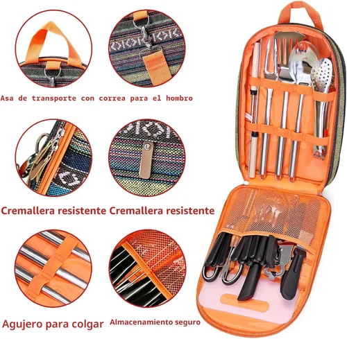 Miniatura 2 de Juego de utensilios de cocina portátil para acampar de 27 piezas, kit de utensilios de cocina de acero inoxidable para cocinar y asar al aire libre