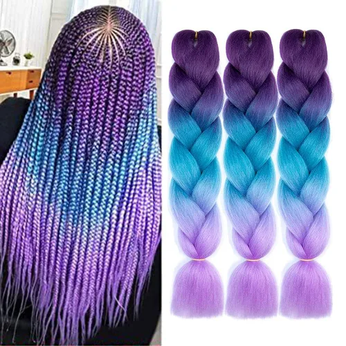 Miniatura 7 de Cabello trenzado de fibra sintética, tamaño jumbo, extensiones de cabello Kanekalon suave, color negro, (24 pulgadas, 3 piezas)