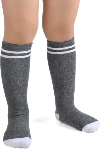 Miniatura 6 de EPEIUS Calcetines altos hasta la rodilla con agarre antideslizante Toddller Athletic Stripe Team Tube Calcetines para niños y niñas, paquete de 5