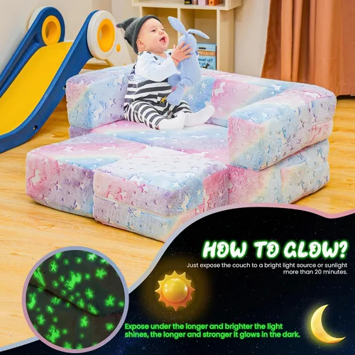 Miniatura 7 de furlinkhm Sofá modular de juegos para niños, que brilla en la oscuridad, sofá para niños, sofá infantil para sala de juegos, espuma convertible