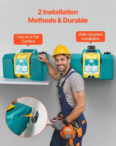 Miniatura 5 de VEVOR Estación de lavado de ojos portátil de 8 galones, estación de lavado de ojos aprobada por OSHA montada en pared/sobre superficie plana, unidad