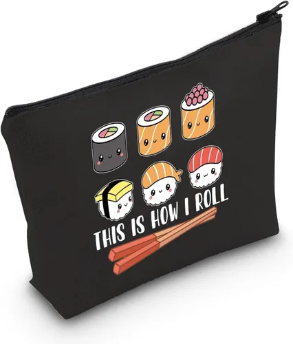 POFULL Regalo para amantes del sushi, bolsa de cosméticos This is How I Roll, regalo de fiesta de sushi, cocina japonesa, regalo para amantes del