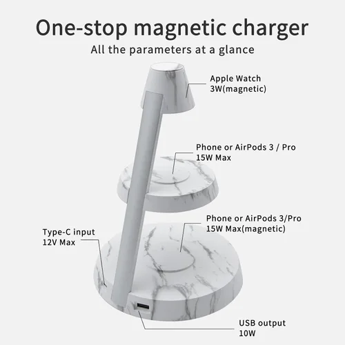 Miniatura 5 de Cargador inalámbrico magnético 3 en 1 torre vertical de doble capa luz nocturna de alta potencia conveniente compatible con teléfonos