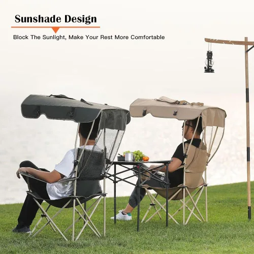 Miniatura 6 de Silla plegable portátil, toldo para camping, césped, playa, almohadilla reforzada, verde oscuro y caqui (caqui)