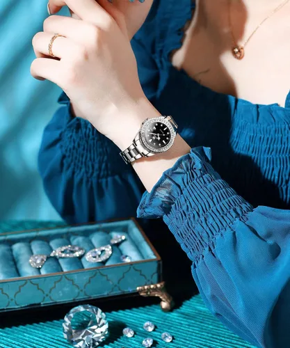 Miniatura 2 de OLEVS Reloj de pulsera para mujer, elegante, con diamantes, analógico, de cuarzo, de dos tonos, de acero inoxidable, impermeable, luminoso, regalo