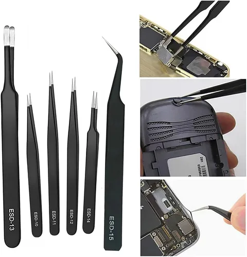 Miniatura 7 de Utoolmart Juego de pinzas de precisión, 6 en 1 de acero inoxidable antiestáticas industriales ESD, para soldadura electrónica, reparación