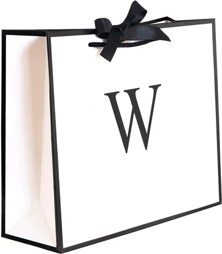 Miniatura 49 de QLSKO - Bolsa de regalo inicial con lazo de cinta, bolsa de papel horizontal personalizada, bolsa de regalo con monograma para cumpleaños