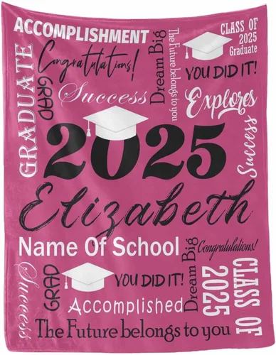 Miniatura 27 de MyPupSocks Manta personalizada de graduación 2025, clase de con nombre de la universidad, regalos personalizados, manta con texto para sobrina