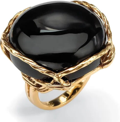 Miniatura 4 de Palm Beach Jewelry - Anillo de almohada con cabujón de ónix negro natural chapado en oro amarillo de 14 quilates