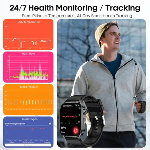 Miniatura 2 de Reloj inteligente para hombres y mujeres con llamadas Bluetooth, presión arterial, frecuencia cardíaca, oxígeno en sangre, estrés, HRV, monitor