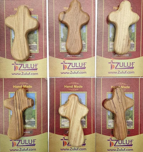 Zuluf Seis cruces pequeñas de madera de olivo Las cruces para sostener de Israel | Diseño portátil y reconfortante para agarrar, aferrarse Con 6