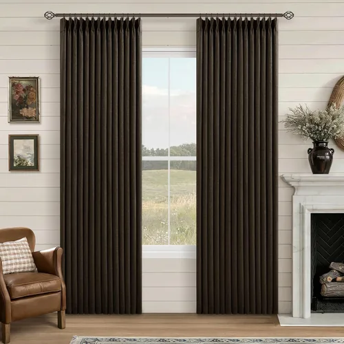 Miniatura 37 de Juego de 2 paneles de cortinas plisadas negras de 80 pulgadas para sala de estar, cortinas plisadas de lino con forro de 80 pulgadas de largo, 100%