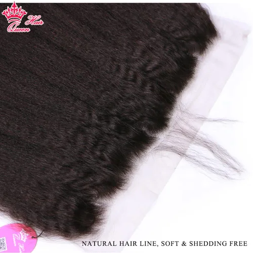 Miniatura 3 de Productos Pre-plucked brasileño rizado recto encaje frontal cierre con pelo de bebé virgen humano Yaki pelo recto natural (12 pulgadas)