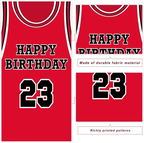 Miniatura 3 de Fondo de pancarta de feliz cumpleaños 23, fondo rojo de baloncesto estrella jugador de deportes decoración para hombre niño primer cumpleaños fiesta