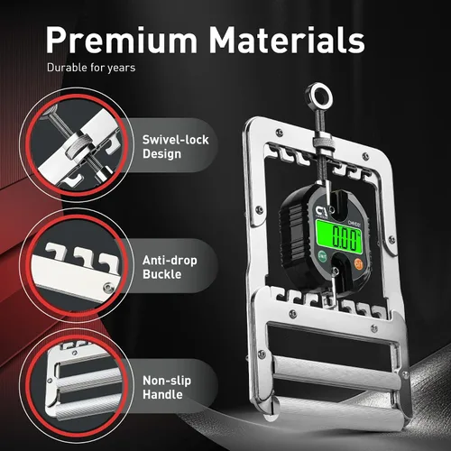 Miniatura 6 de Probador y entrenador de fuerza de agarre 2 en 1, dinamómetro digital de 330.7 lbs/330 libras con niveles de resistencia ajustables, pantalla LCD
