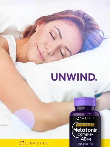 Miniatura 10 de Carlyle Complejo de melatonina de 40 mg 150 tabletas de disolución rápida Soporte extra fuerte con ashwagandha y manzanilla Vegetariano, sin