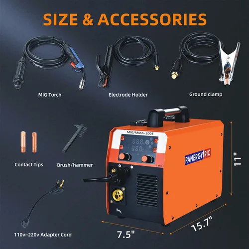 Miniatura 7 de Soldador Mig Multiproceso sin gas de gas 200A, fundente con núcleo/MIG/elevación TIG/Stick soldador 4 en 1 máquina de soldadura portátil
