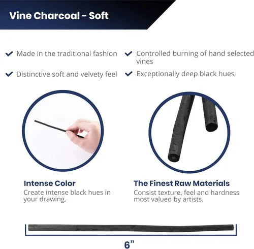 Miniatura 4 de Pacific Arc Artist Vine Charcoal - 4 palitos de carbón suave, negro para dibujar, dibujar y dibujar