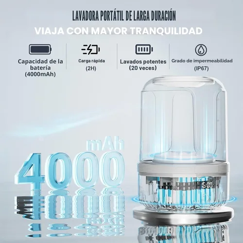 Miniatura 3 de Lavadora de ropa interior, mini lavadora portátil de 1.5 litros, lavadora de ropa interior recargable, limpia en profundidad, ropa pequeña