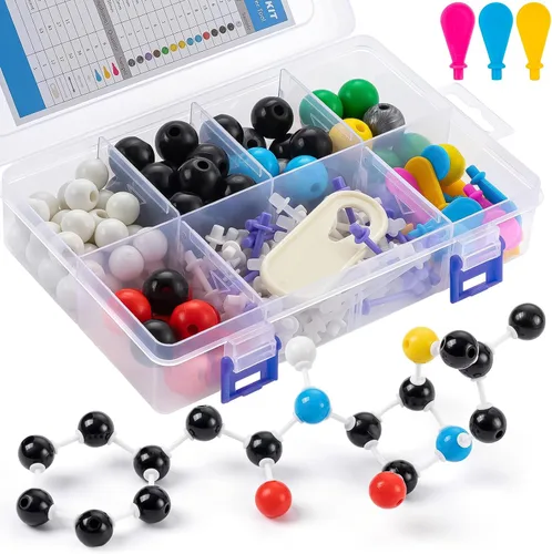 HFKPJRT Kit de modelo molecular, 208 piezas de modelo molecular, química orgánica, kits de modelo de elementos atómicos para lecciones de química,