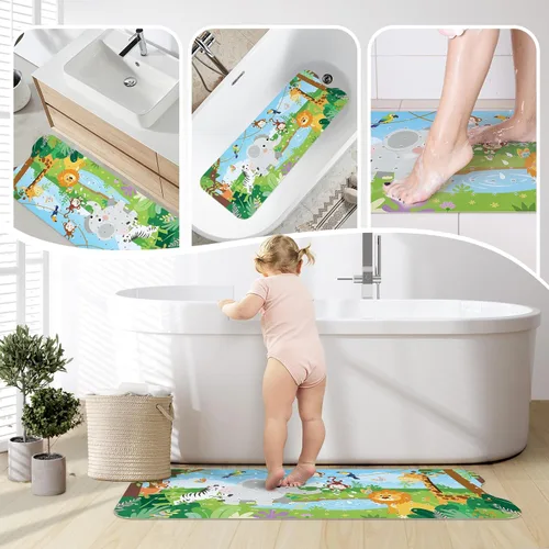 Miniatura 8 de SHUCHING - Tapete de baño para bebé antideslizante de 40 x 16 pulgadas, tapete de baño antideslizante para niños, tapete de ducha para niños Animal