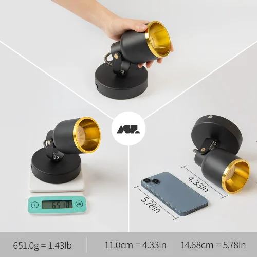 Miniatura 5 de Aisilan - Foco de techo LED regulable negro y dorado para interiores, ajustable, 180 grados, monopointo, luz blanca cálida, 3000 K, 7 W