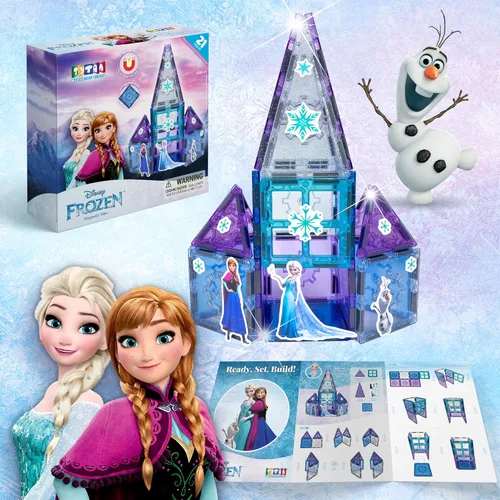 Tytan Toys Juguete de azulejos magnéticos Frozen de Disney Princesa Castillo - Juego de construcción STEAM de 20 piezas con azulejos brillantes y