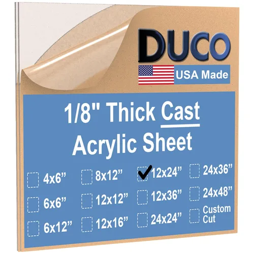Miniatura 88 de Duco - Hoja de acrílico fundido transparente hecha en Estados Unidos, 1/8 de pulgada de grosor, 12 x 12 pulgadas, 1 paquete de láminas de plexiglás