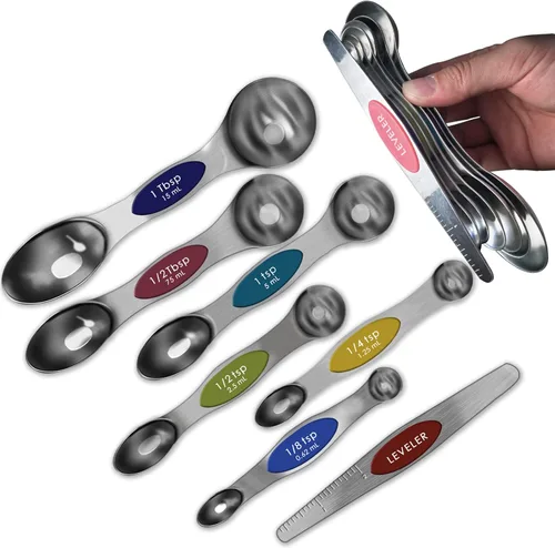 Juego de cucharas medidoras, de doble cara (7 unidades), cucharas medidoras magnéticas de acero inoxidable fáciles de leer, se mantienen juntos,