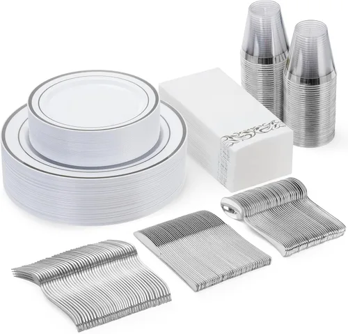 Miniatura 18 de Goodluck 700 platos de plástico dorado transparente para 100 invitados