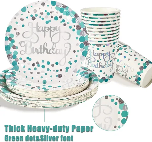Miniatura 4 de ssailue decor Suministros de fiesta de cumpleaños azul turquesa para 20 invitados: platos, vasos, servilletas, globos, pancarta, banda, adorno