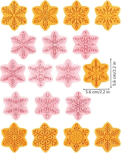 Miniatura 3 de Juego de 9 patrones de sellos de galletas de copo de nieve 3D, plástico de grado alimenticio, 6 ramas con forma de copos de nieve, cortadores