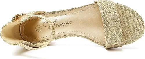 Miniatura 54 de Athlefit Sandalias para niñas, puntera abierta, correa en el tobillo, tacones bajos, zapatos de vestir para niñas pequeñas y grandes