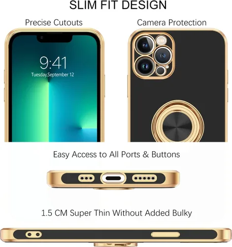 Miniatura 8 de BENTOBEN Funda para iPhone 13 Pro, iPhone 13 Pro, ajuste delgado, soporte de anillo de 360°, atril, soporte magnético para automóvil, soporte