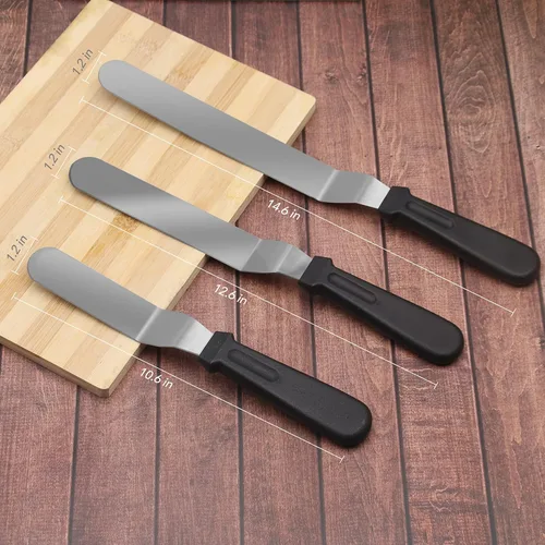 Miniatura 2 de Espátulas de glaseado de acero inoxidable con 3 raspadores más suaves para tartas, juego de espátulas profesionales con 6, 8, 10 pulgadas