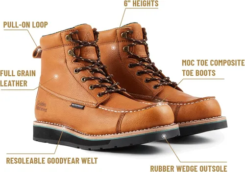 Miniatura 6 de Golden Retriever 6" Botas de trabajo con punta compuesta/blanda para hombre, con cuña impermeable tipo mocasín, resistentes al aceite/deslizamiento