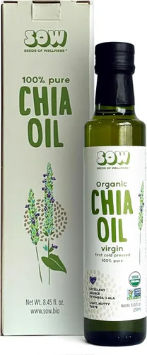 Seeds of Wellness - Aceite de semilla de chía orgánico, bio nutrientes esenciales, ácidos grasos Omega-3 ALA a base de plantas, prensado en frío,