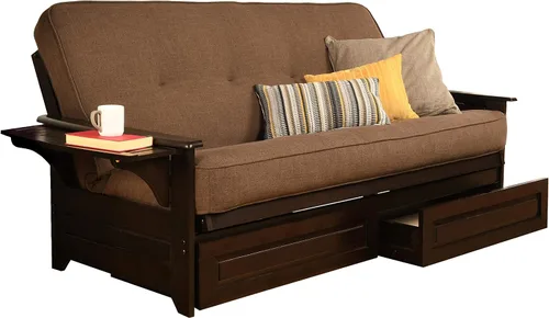 Miniatura 3 de Kodiak Furniture Phoenix Futón de tamaño completo en acabado espresso con cajones de almacenamiento, lino y cacao Cocoa Lino