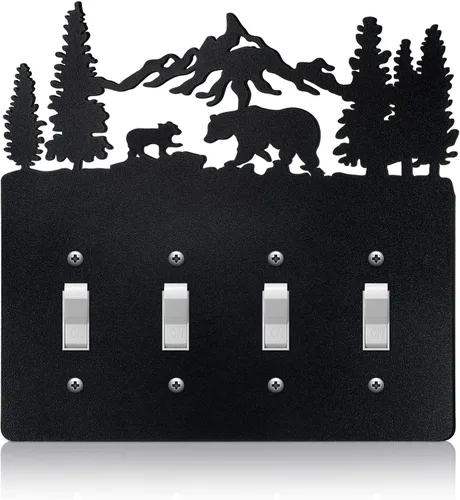Miniatura 8 de Cubierta de Interruptor de Luz de Oso de Metal Alce Árbol Montaña Alce Placa de Interruptor de Luz Negra Cubierta de Enchufe de Bosque Interruptor