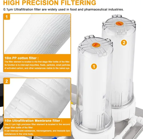 Miniatura 4 de JIAWANSHUN Sistema de filtro de licor de acero inoxidable, filtro de filtro de filtro de vino de 10 pulgadas que hace la purificación