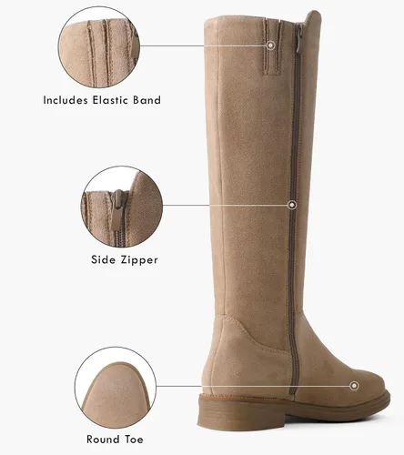 Miniatura 3 de Shoe'N Tale Botas altas hasta la rodilla con tacón bajo plano y punta redonda elástica para mujer con cremallera lateral