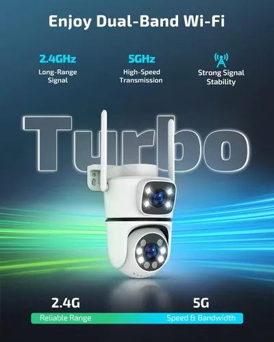Miniatura 3 de OHWOAI Cámara de seguridad al aire libre inalámbrica de doble vista, cámaras de vigilancia 2.4G/5G WiFi PTZ con visión nocturna a